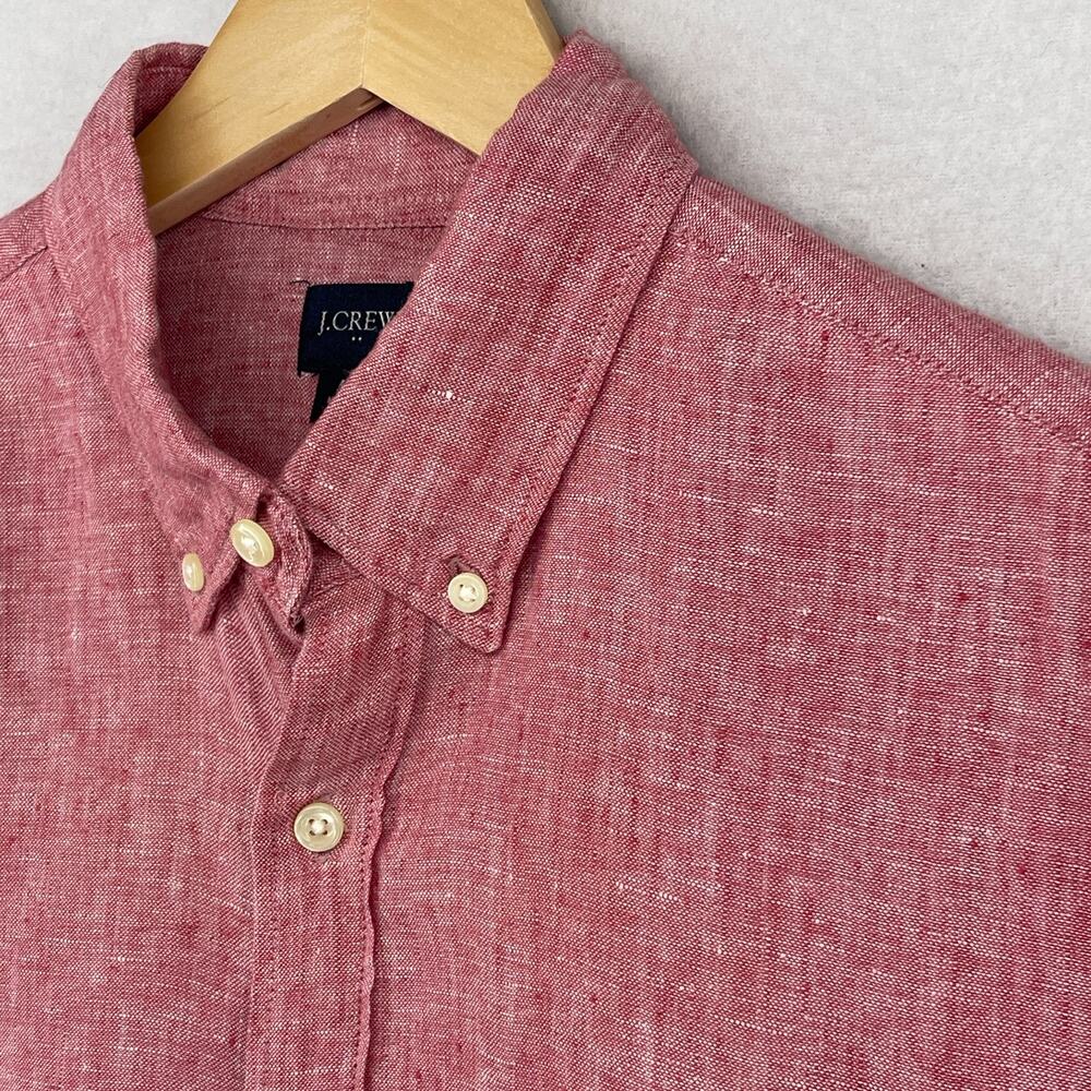 J.CREW Shirt Mens M 100% Linen Slim Button Down Long Sleeve Woven Red
